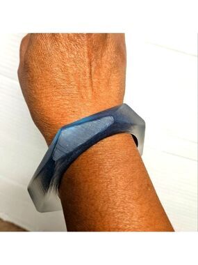 Alexis Bittar Large Lucite Handmade Frosty Blue Bangle Bracelet